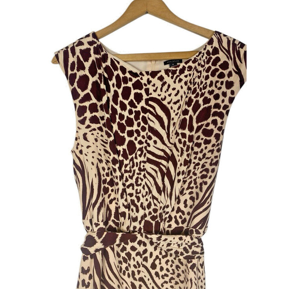 Ann Taylor Dress Size 12 Mixed Animal Print Tie Wrap Waist Midi Career Tailored - Picture 7 of 12